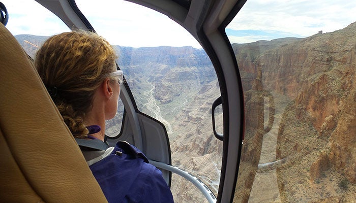 Hualapai-HelicopterTori_LukaMontana_700 The view from a helicopter that brings you back up to the rim after a 1-day rafting trip at Grand Canyon West. Photo by Luka Montana
