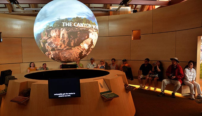 GC-Movie-Globe_NPSMichaelQuinn_680 Science On a Sphere Theater in the Grand Canyon Visitors Center on the South Rim. Photo by NPS Michael Quinn