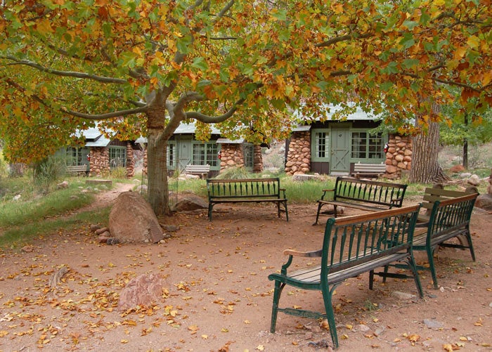 GC-PhantomRanch-Cabins-autumn-benches_NPSMIchaelQuinn_700 Phantom Ranch cabins at the bottom of the Grand Canyon