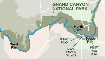 GC-Rims-map Map showing North, South, and West Rims of the Grand Canyon