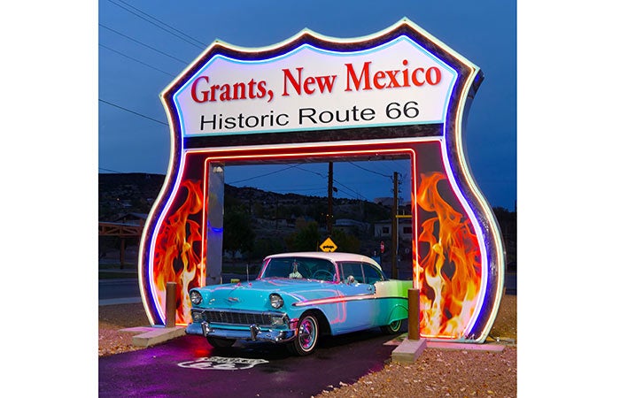 Rt66-Arch-night_Grants_KennethBrownPhoto_700 Route 66 drive-thru neon arch in Grants, New Mexico