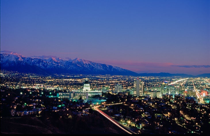 Night skyline view from Ensign Peak in Salt Lake City