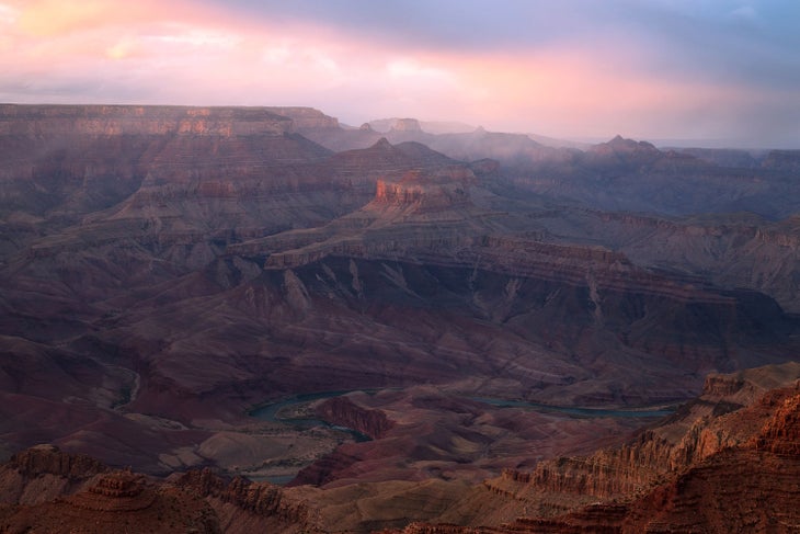 Pink sky over the Grand Canyon