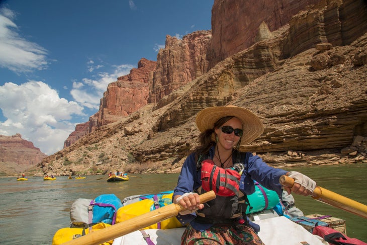 Grand Canyon rafter wearing a sun hat.
